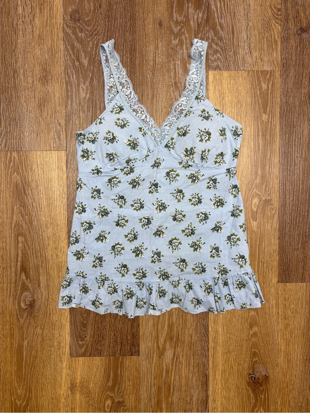Y2k L.e.i Lace-Trim Floral Camisole Tank Top - Light Blue